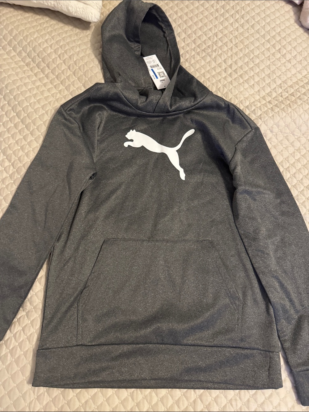 Puma Men’s Charcoal Gray Zip-Up Style Hoodie with White Logo